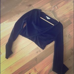 White House Blk Mkt Nubbly Crop Long Sleeve ShrugM